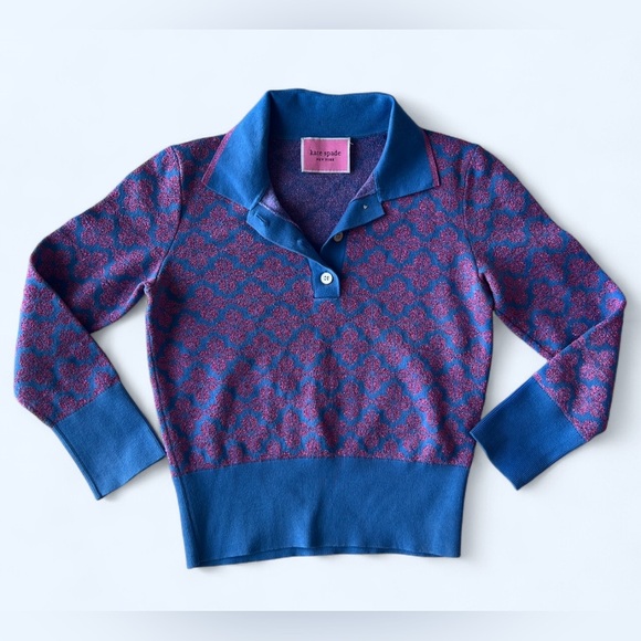 Kate Spade Women’s Blue and Pink Floral Preppy Collared Button Patterned Top - Picture 3 of 12